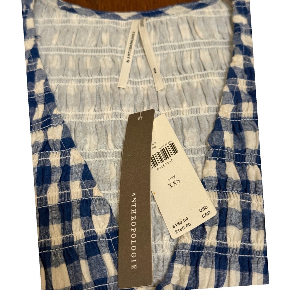 Anthropologie Blue White Gingham Smocked Maxi Dress XXS NWT CP9209 - Picture 2 of 5